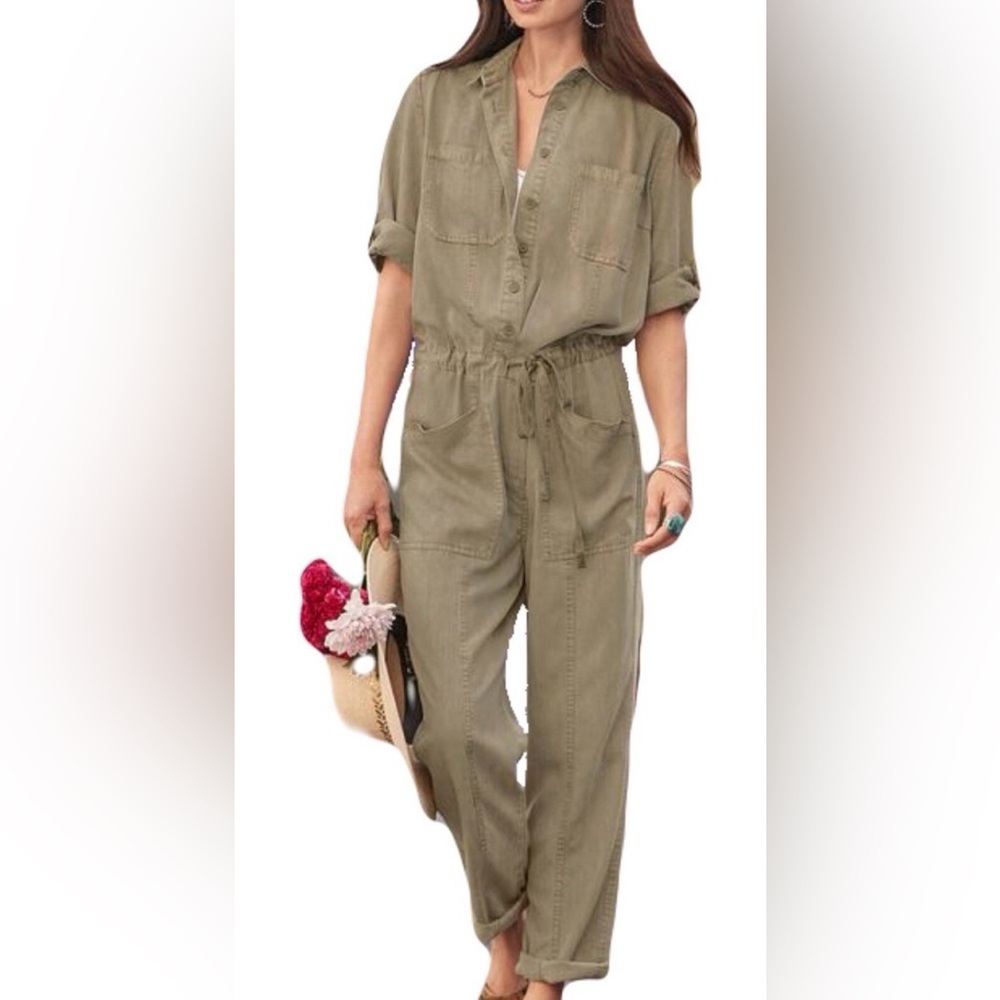 Sundance Wayside Utility Button‑Front Jumpsuit Cargo Style — Size L
